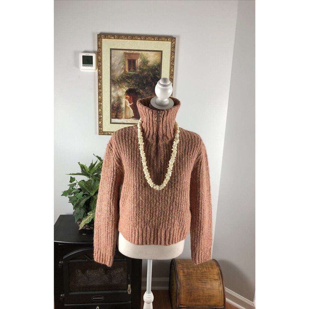 SINCERELY JULES Half Zip Cropped Pullover Pink Size Small Long Sleeve High Neck